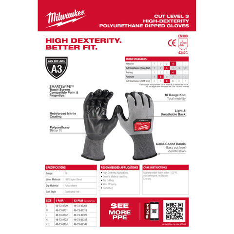 Milwaukee (12) CUT 3 HIGH DEXTERITY GLOVES - Ace Tool Group - Milwaukee