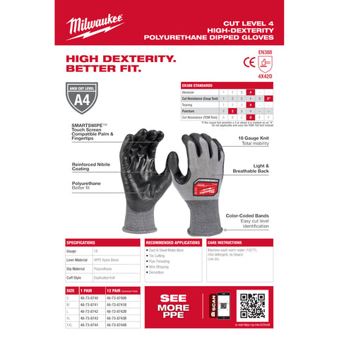 Milwaukee (12) CUT 4 HIGH DEXTERITY GLOVES - Ace Tool Group - Milwaukee