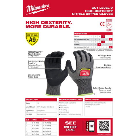 Milwaukee 12 Pair Cut Level 9 High-Dexterity Nitrile Dipped Gloves - Ace Tool Group - Milwaukee