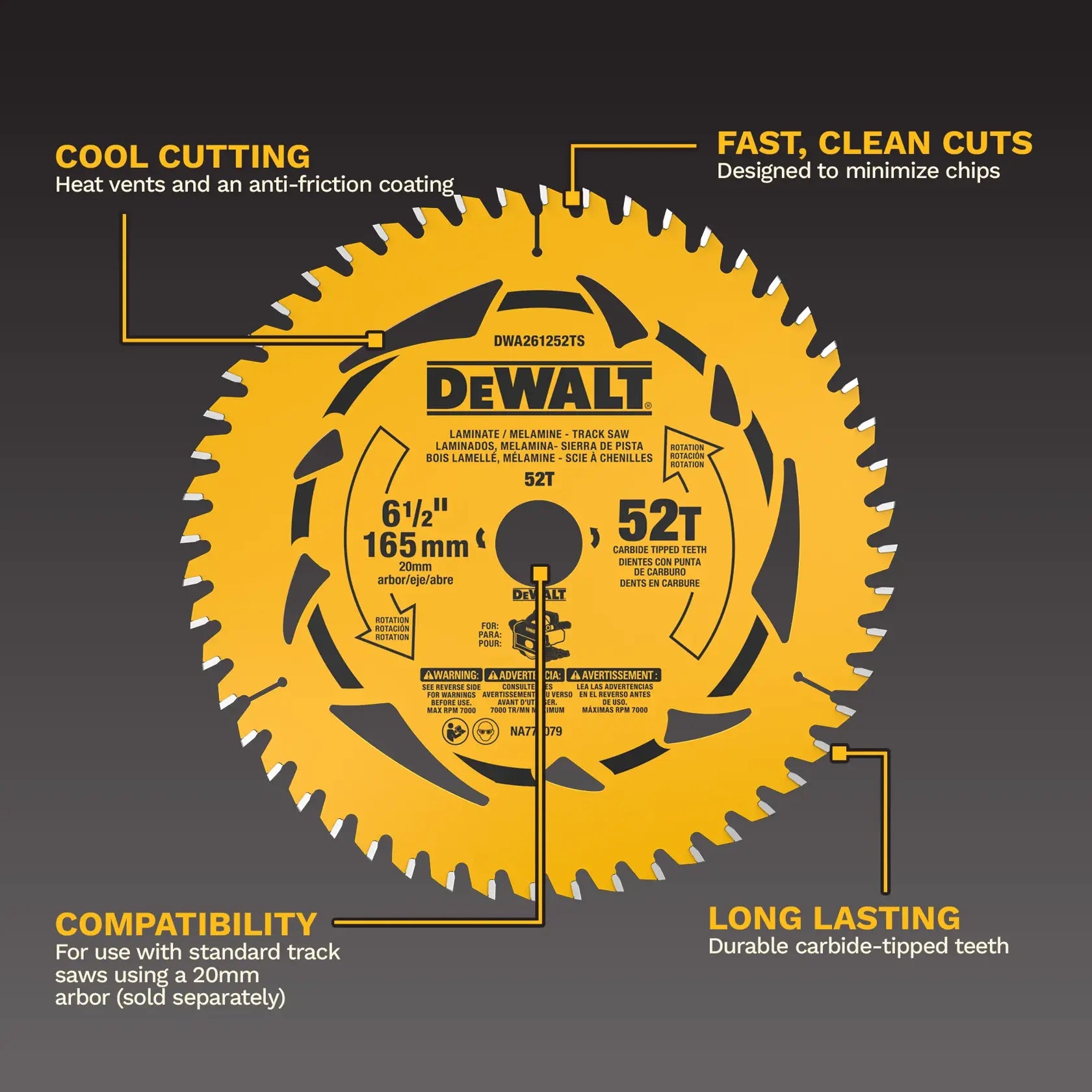 Dewalt DWA261252TS  6-1/2 in. 52T Laminate And Melamine Track Saw Blade
