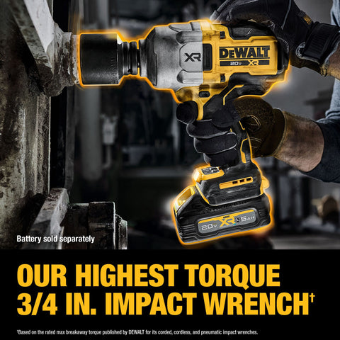 DeWalt DCF964B 20V MAX* XR Brushless Cordless 3/4 In. High Torque Impact Wrench with Hog Ring Anvil (Tool Only) - Ace Tool Group - DeWalt