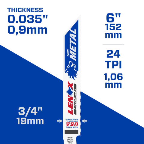 Lenox Bi-Metal Reciprocating Saw Blade 6-Inch 24 Tpi - Ace Tool Group - Lenox