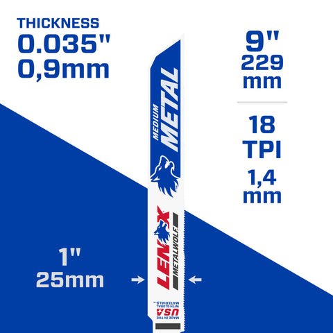 Lenox Recip Lazer 225 X 25 X 1.1Mm (9" X 1" X 0.042") 18Tpi (2/Pk) - Ace Tool Group - Lenox