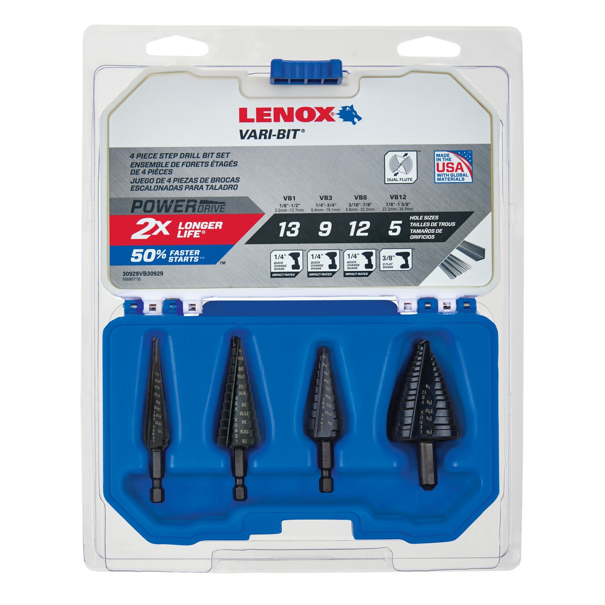 Lenox 30929-30/929 Vari-Bit 4 Piece Step Drill Bit Assortment - Ace Tool Group - Lenox