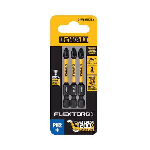 DEWALT DWAF2PH2IR3 Flextorq 1/4-in x 2-in Phillips Impact Driver Bit 3 Piece - Ace Tool Group - DeWalt