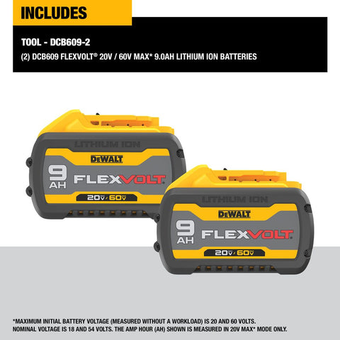 Dewalt DCB609-2 20V/60V Flexvolt 9.0 Ah Battery 2Pk - Ace Tool Group - DeWalt