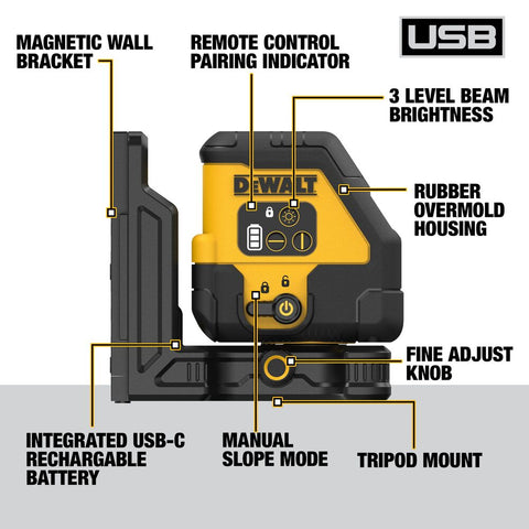 DeWalt DCLE14201RB  Rechargeable Red Cross Line Laser - Ace Tool Group - DeWalt