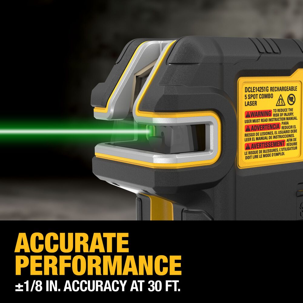 DeWalt DCLE14251GB USB Green 5-Spot & Crossline Laser Base Kit - Ace Tool Group - DeWalt