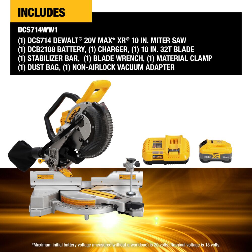 DeWalt DCS714WW1 Dw 20V 10In Fixed Db Miter Saw (Kitted) - Ace Tool Group - DeWalt