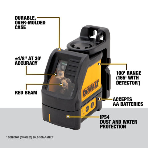 DeWalt DW088K Self-Leveling Red Cross Line Laser | Precision & Durability - Ace Tool Group - DeWalt