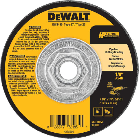 DEWALT DW8435 - 4-1/2"X1/8"X5/8"-11 PIPELINER CUT/GRD WH (10 Pack) - Ace Tool Group - DeWalt