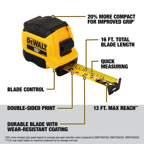 DEWALT DWHT38116S 16 ft. Compact Tape Measure - Ace Tool Group - DeWalt