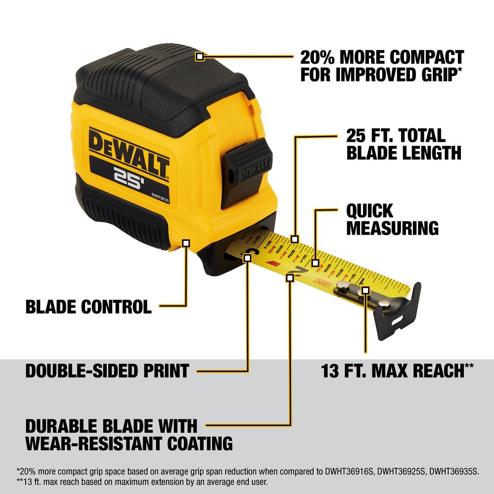 DEWALT DWHT38125S 25 ft. Compact Tape Measure - Ace Tool Group - DeWalt