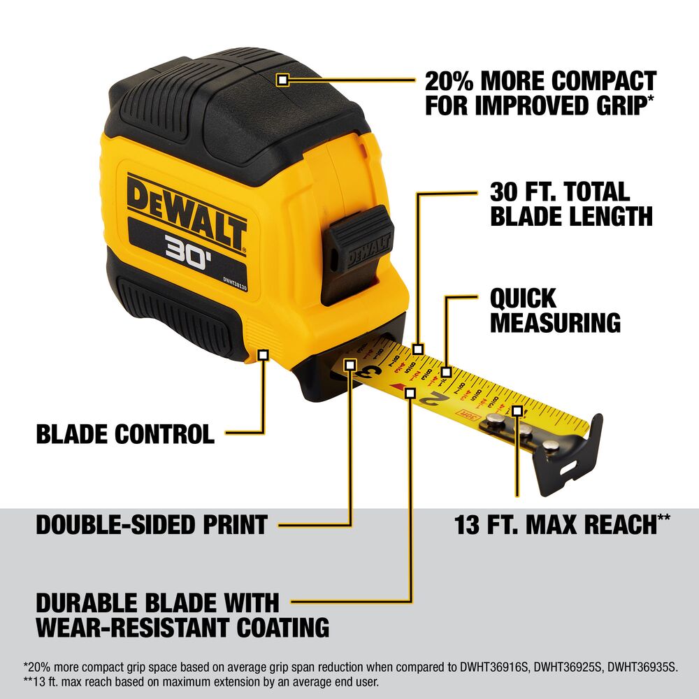 DDEWALT DWHT38130S 30 ft. Compact Tape Measure - Ace Tool Group - DeWalt