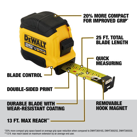 DEWALT DWHT39125S DEWALT 25 ft. Compact Magnetic Tape Measure - Ace Tool Group - DeWalt