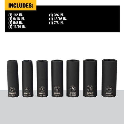 DEWALT DWMT81608 - DWT 1/2IN DR 7PC DP IMPACT SOCKET ST SAE - Ace Tool Group - DeWalt