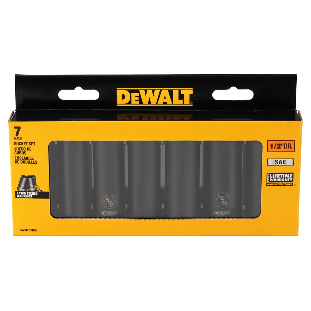 DEWALT DWMT81608 - DWT 1/2IN DR 7PC DP IMPACT SOCKET ST SAE - Ace Tool Group - DeWalt