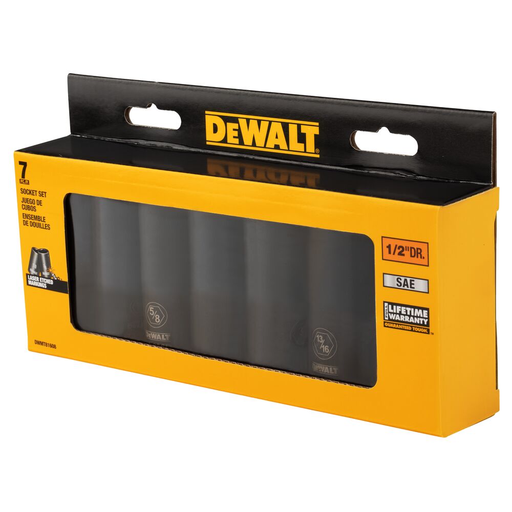 DEWALT DWMT81608 - DWT 1/2IN DR 7PC DP IMPACT SOCKET ST SAE - Ace Tool Group - DeWalt