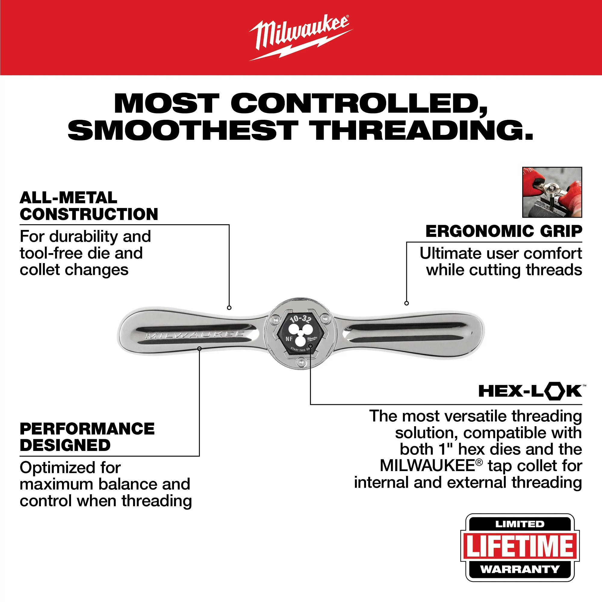 Milwaukee 49-22-5614 107PC SAE & Metric Tap & Die PACKOUT™ Set w/ HEX-LOK™ 2-in-1 Handle