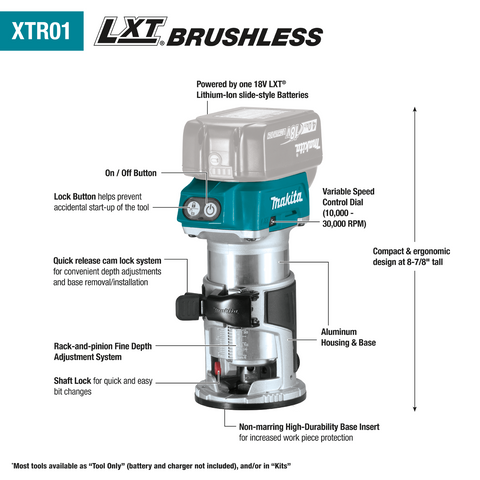 Makita XTR01T7 18V LXT Cordless Compact Router Kit - Ace Tool Group - Makita