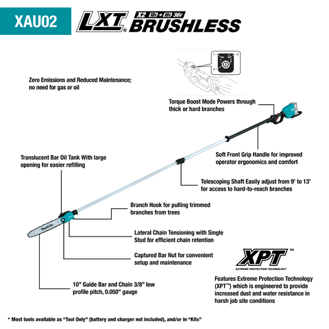Makita XAU02ZB 18V X2 10 in. Telescoping Pole Saw - Ace Tool Group - Makita