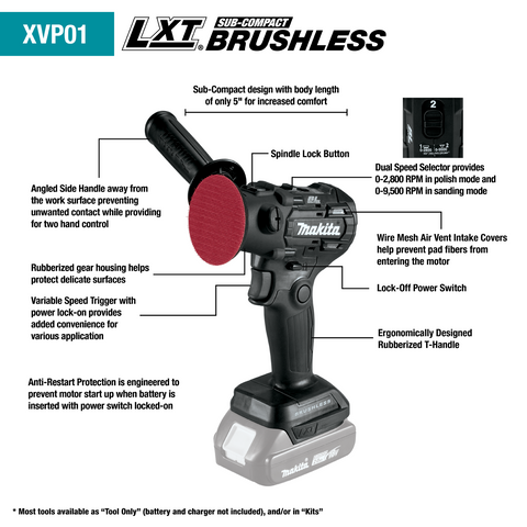 Makita XVP01ZB 18V 3 in. Polisher / 2 in. Sander - Ace Tool Group - Makita