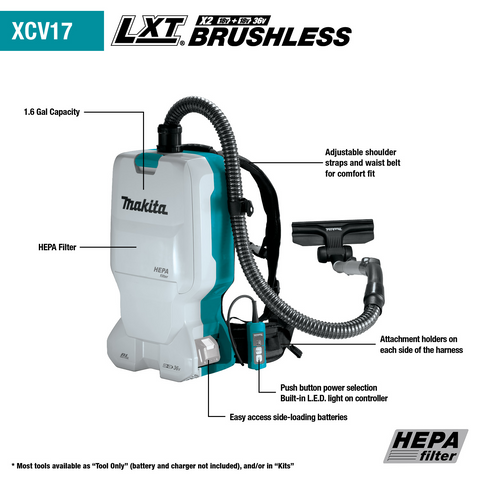 Makita XCV17PG 18V X2 (36V) Backpack Dry Vacuum - Ace Tool Group - Makita