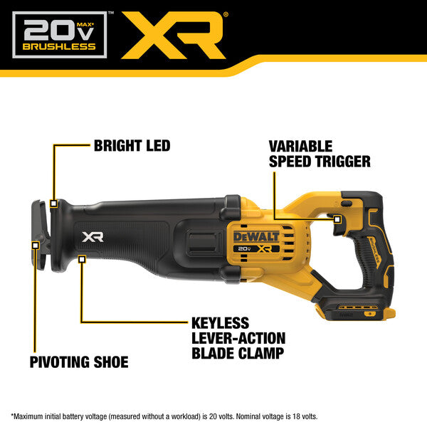 DEWALT DCS384B 20V MAX* XR Brushless Cordless Reciprocating Saw (Tool Only) - Ace Tool Group - DeWalt