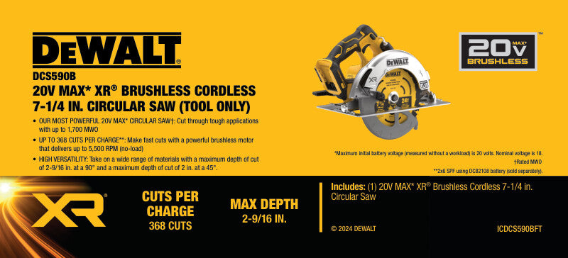 DEWALT DCS590B 20V MAX* XR Brushless Cordless 7-1/4 in. Circular Saw (Tool Only) - Ace Tool Group - DeWalt