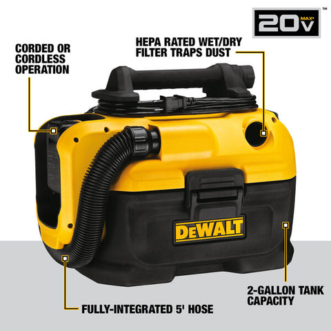 Dewalt Dcv581H 18 And 20V Max Acdc Wet Dry Vac - Ace Tool Group - DeWalt