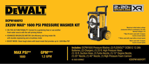 DEWALT 2X20V MAX* 1600 MAX PSI** Brushless Pressure Washer? Kit with FLEXVOLT - Ace Tool Group - DeWalt