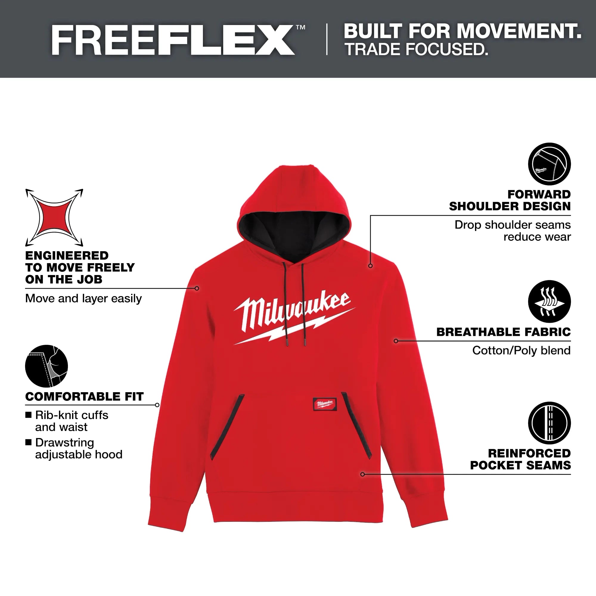 Milwaukee 352R-2X Midweight Pullover Hoodie - Logo Red 2X - Ace Tool Group - Milwaukee