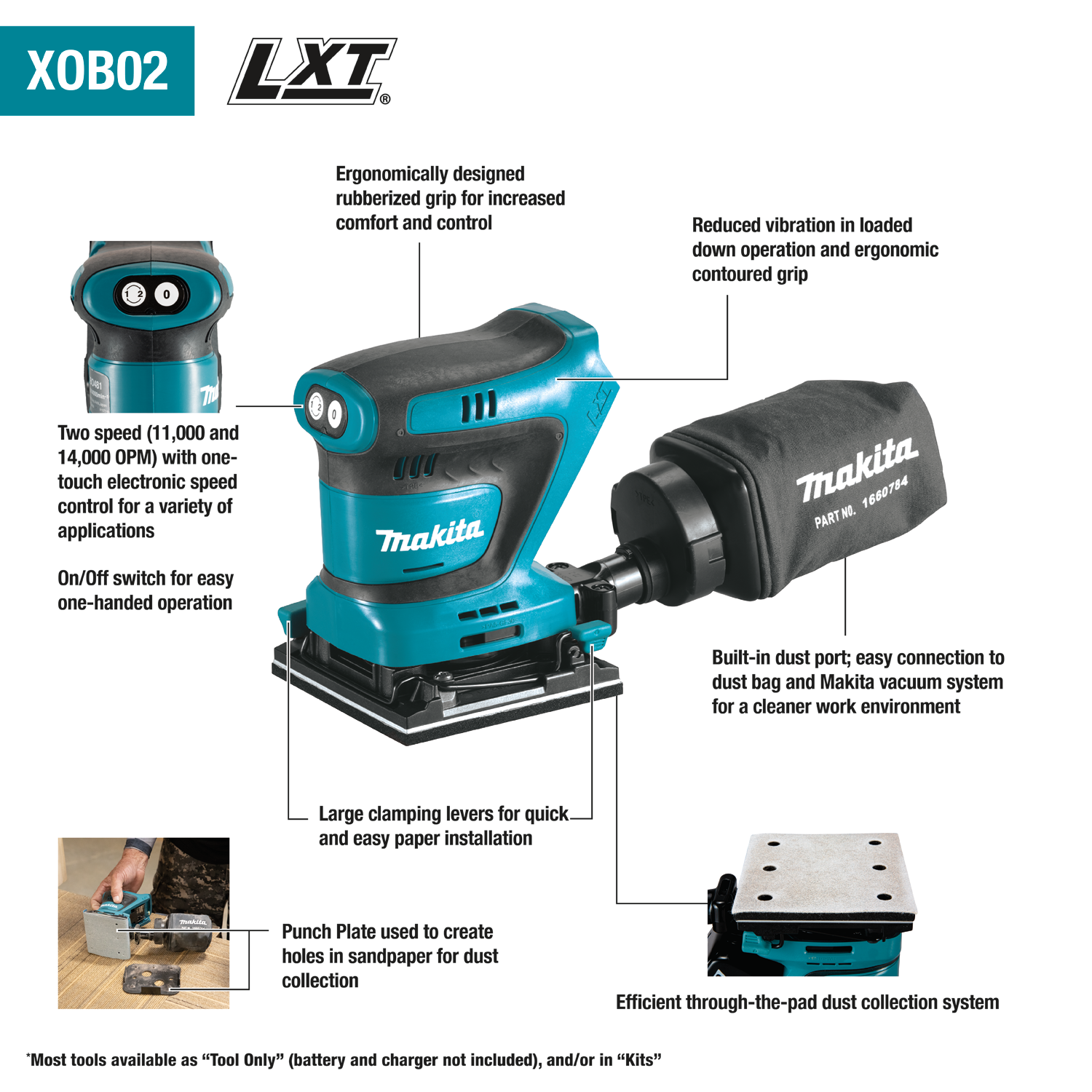Makita XOB02Z 18V LXT Lithium-Ion Cordless 1/4 Sheet Finishing Sander, Tool Only - Ace Tool Group - Makita