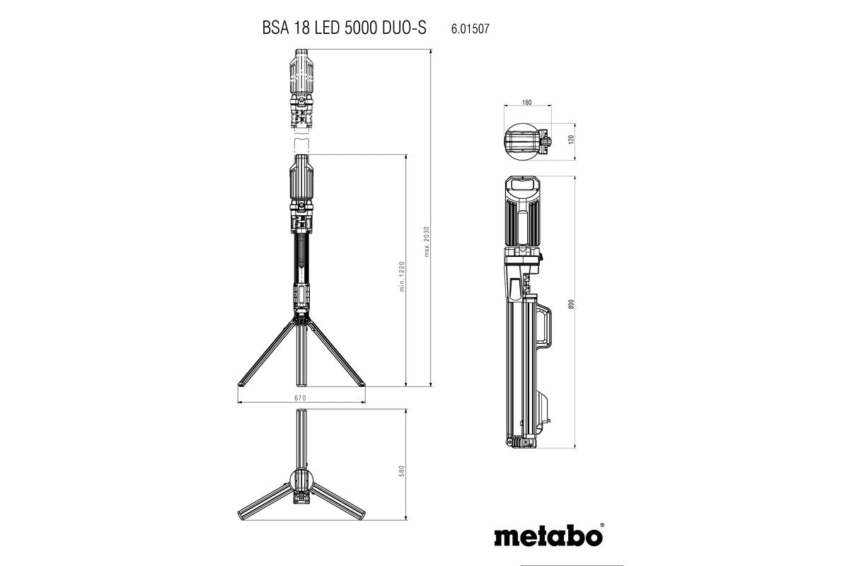 Metabo 601507850 BSA 18 LED 5000 DUO-S 18V Twin LED Tower Site - Light 5,000 Lumens - Bare Tool - Ace Tool Group - Metabo
