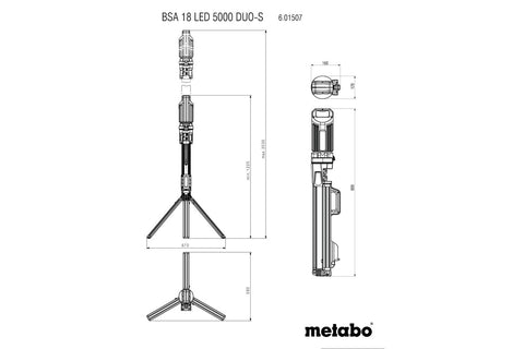 Metabo 601507850 BSA 18 LED 5000 DUO-S 18V Twin LED Tower Site - Light 5,000 Lumens - Bare Tool - Ace Tool Group - Metabo