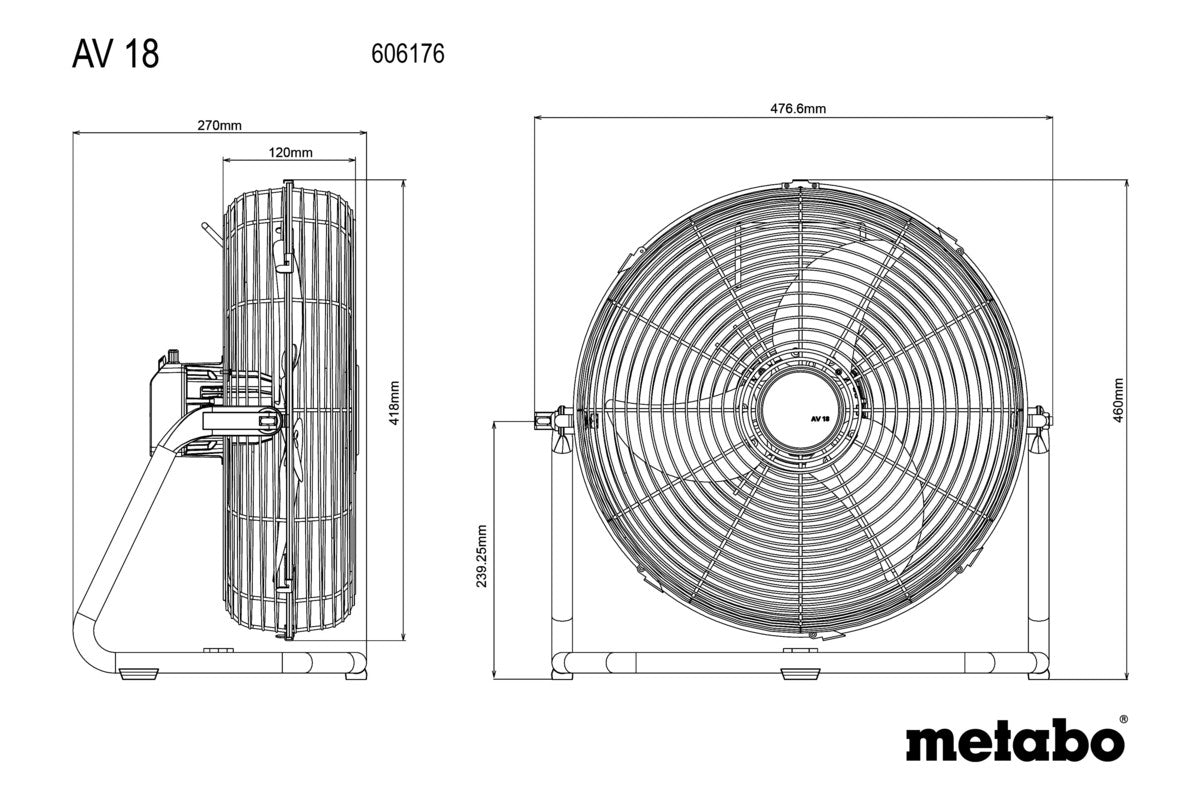Metabo 606176850 AV 18 bare 18V 14" Cordless Fan - 3-Speed - Bare Tool - Ace Tool Group - Metabo