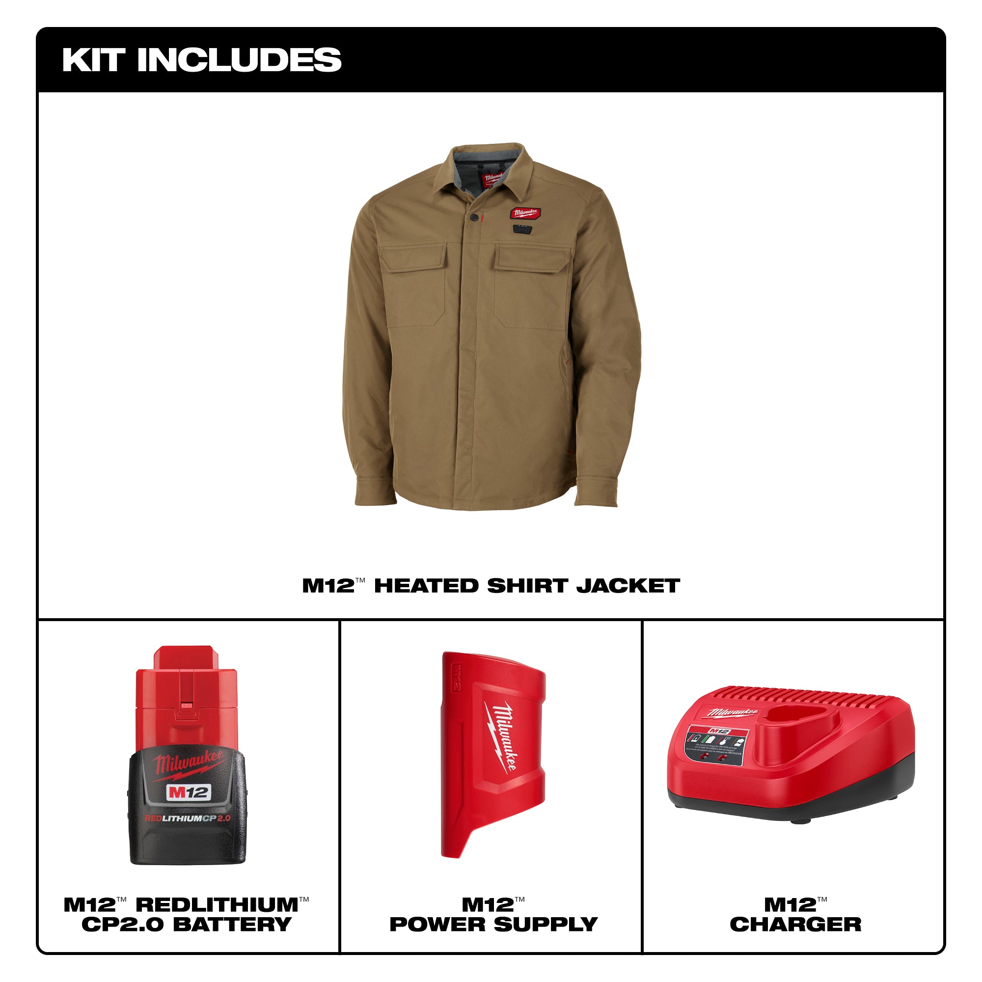 Milwaukee M103K-21XL M12™ Shirt Jacket - Khaki XL