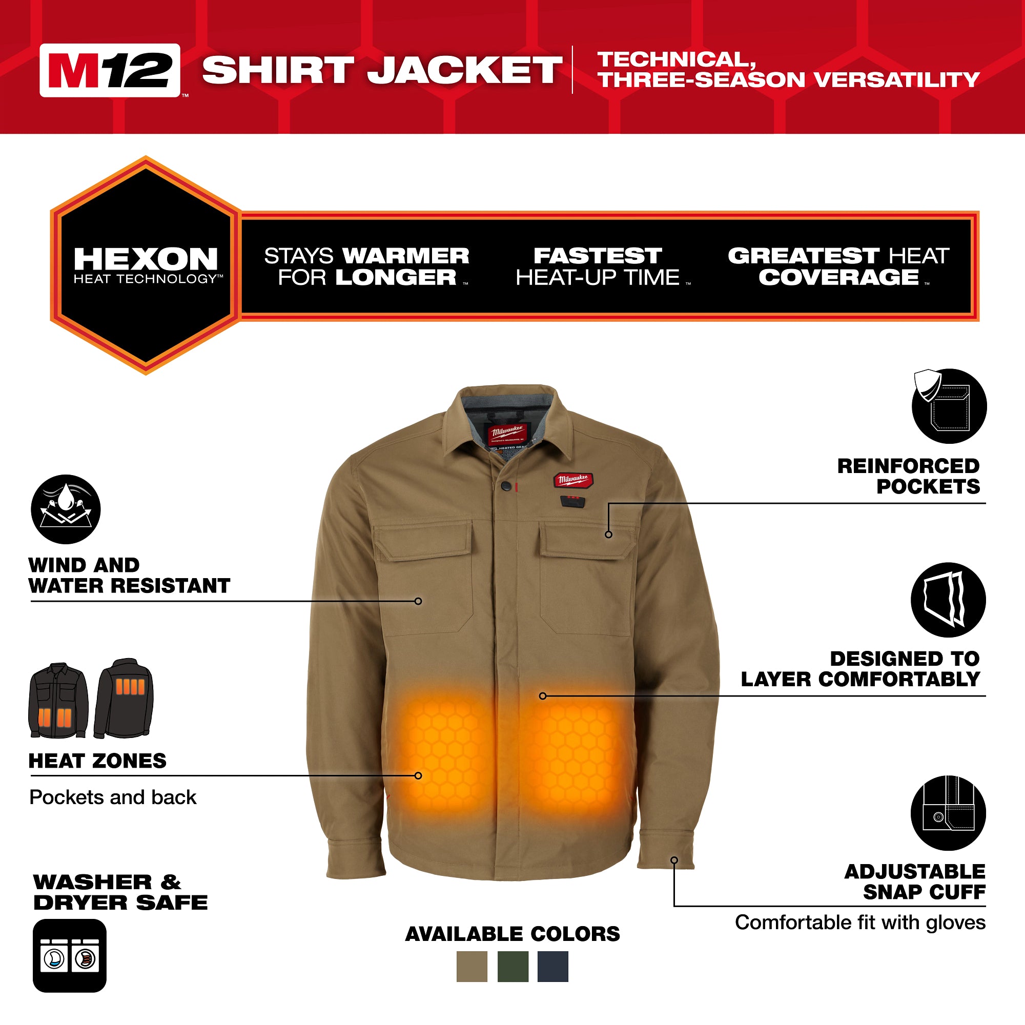 Milwaukee M103K-212X M12™ Shirt Jacket - Khaki 2X