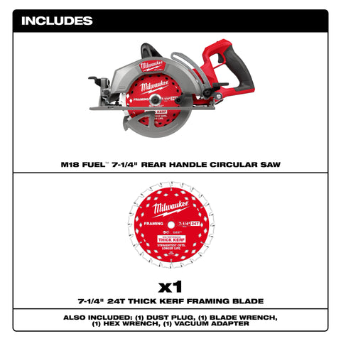 Milwaukee 2930-20 M18 FUEL 7-1/4 Inch Rear Handle Circular Saw (Bare Tool) - Ace Tool Group - Milwaukee