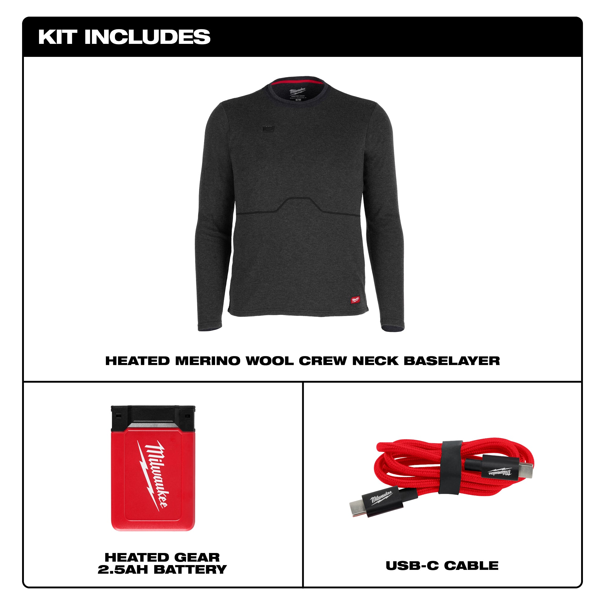 Milwaukee M500B-213X Milwaukee® Heated Merino Wool Crew Neck Baselayer