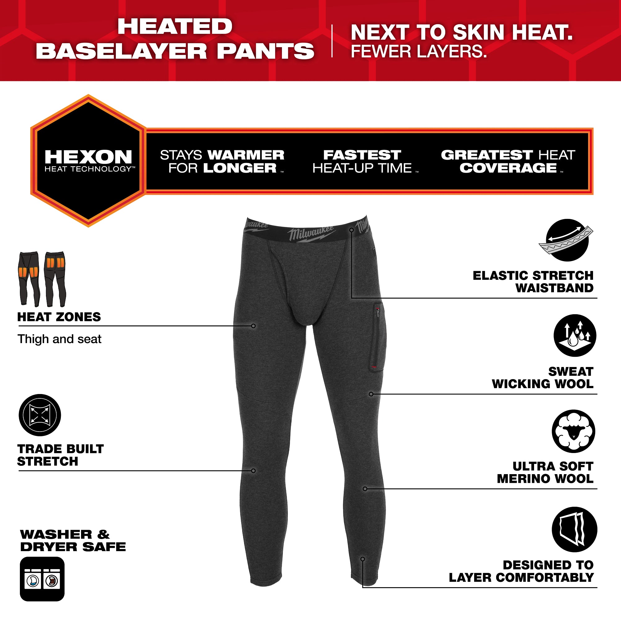 Milwaukee M600B-212X Milwaukee® Heated Merino Wool Baselayer Pants