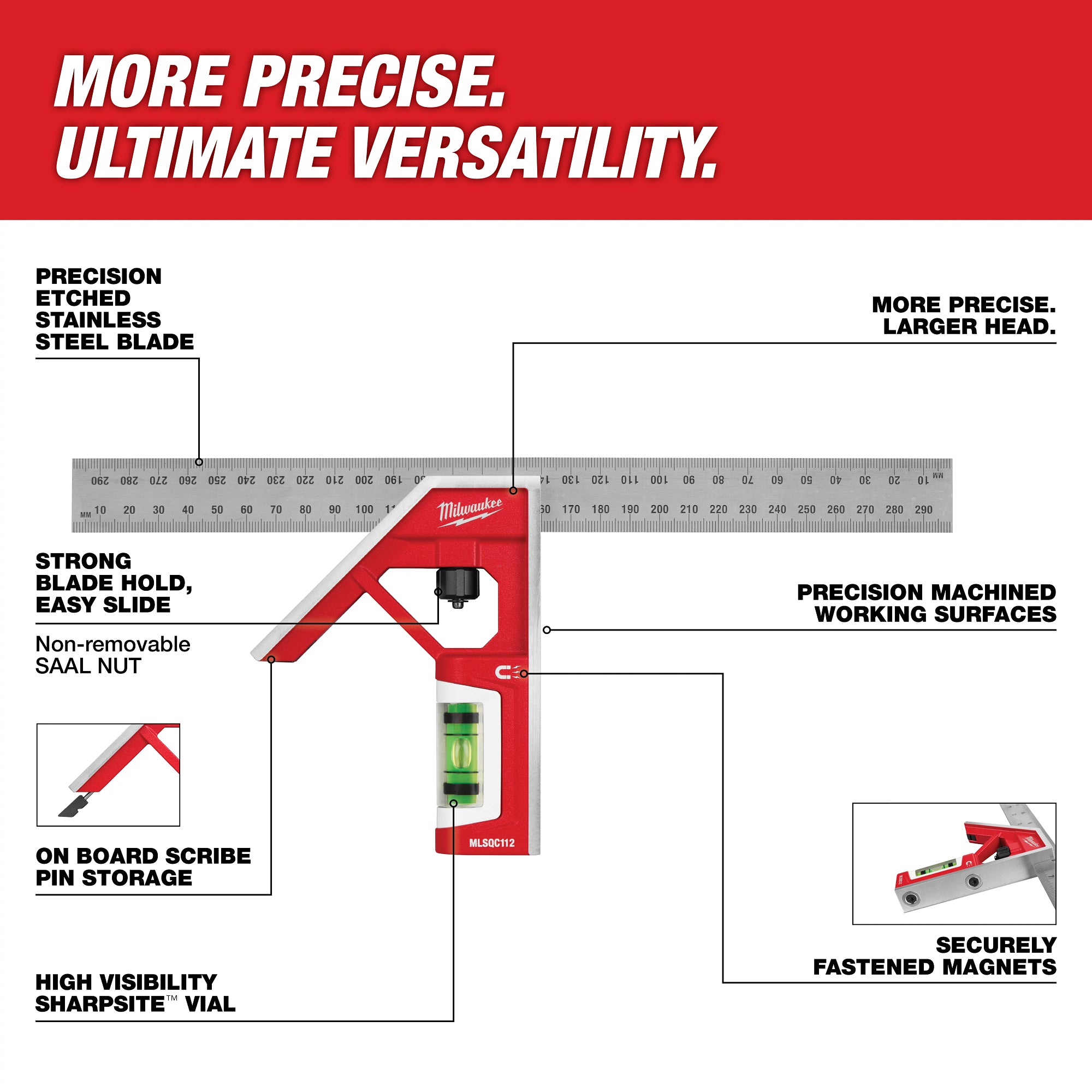 Milwaukee MLSQC112 300mm Magnetic Combination Square - Ace Tool Group - Milwaukee Tool