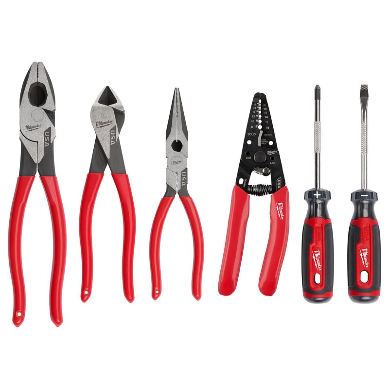 Milwaukee MT500-6 6 PC. Dipped Grip Cutting Pliers, Wire Stripper, & Cushion Grip Screwdrivers Set (USA) - Ace Tool Group - Milwaukee Tool
