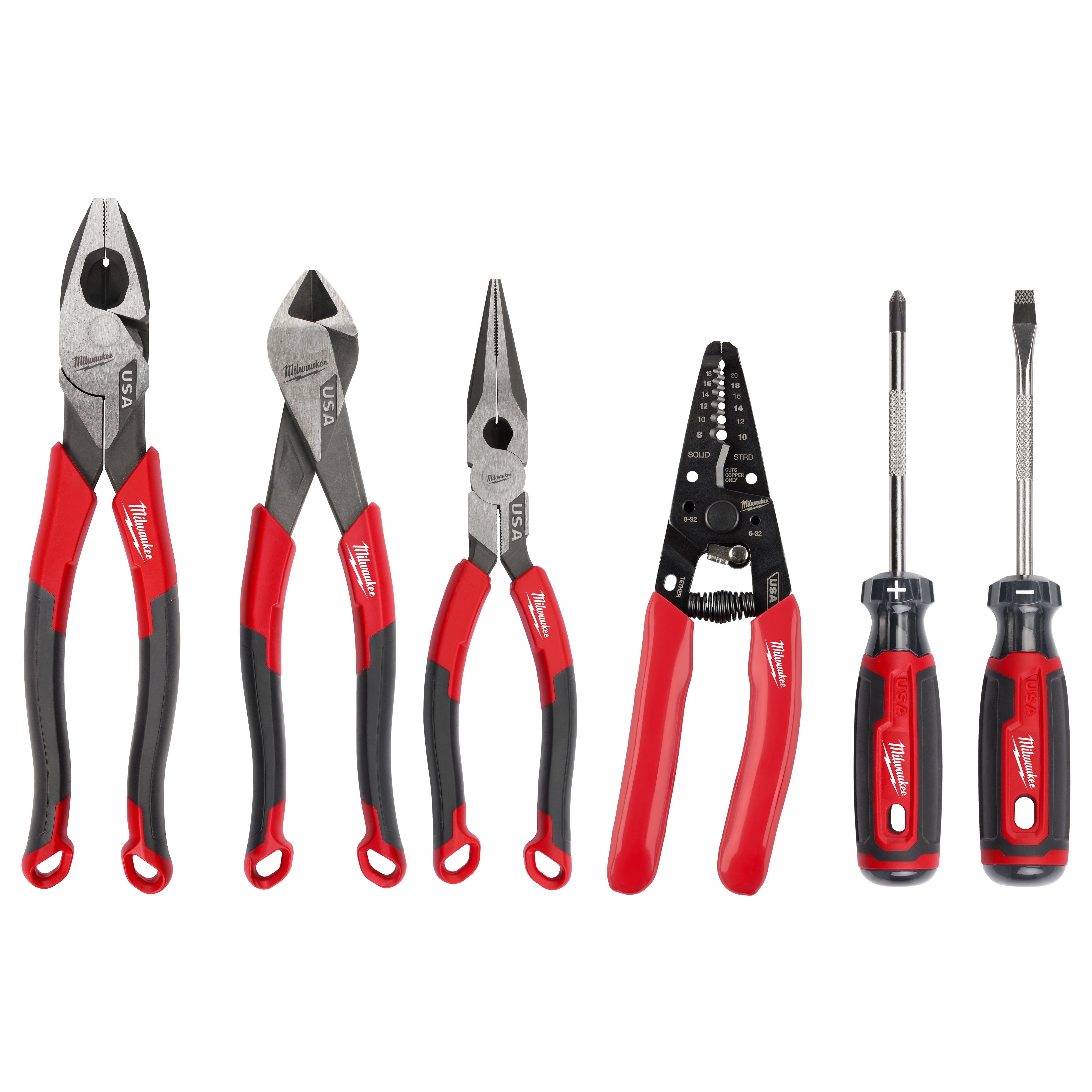 Milwaukee MT550-6 6 PC. Comfort Grip Cutting Pliers, Wire Stripper, & Cushion Grip Screwdrivers Set (USA) - Ace Tool Group - Milwaukee Tool