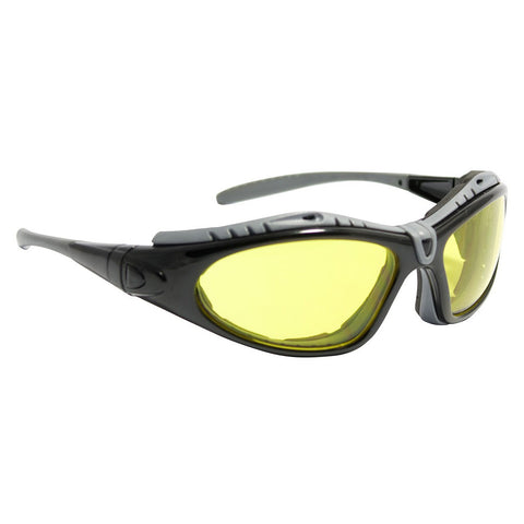 PIP 250-50-0429 Fuselage Eyewear/Dust Goggle, Amber Polycarbonate Lens, Anti-Fog And Anti-Scratch, Black Frame W/ Gray Foam Padding And Rubber Temple -12 Pack - Ace Tool Group - Protective Industrial Products