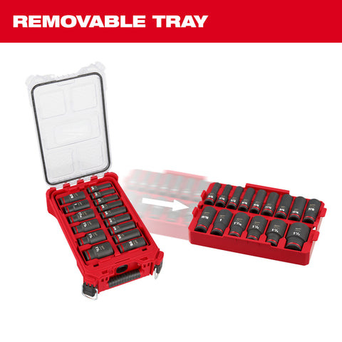 Milwaukee 49-66-6802 SHOCKWAVE Impact Duty Socket 1/2" Dr 15PC SAE PACKOUT  Set - Ace Tool Group - Milwaukee