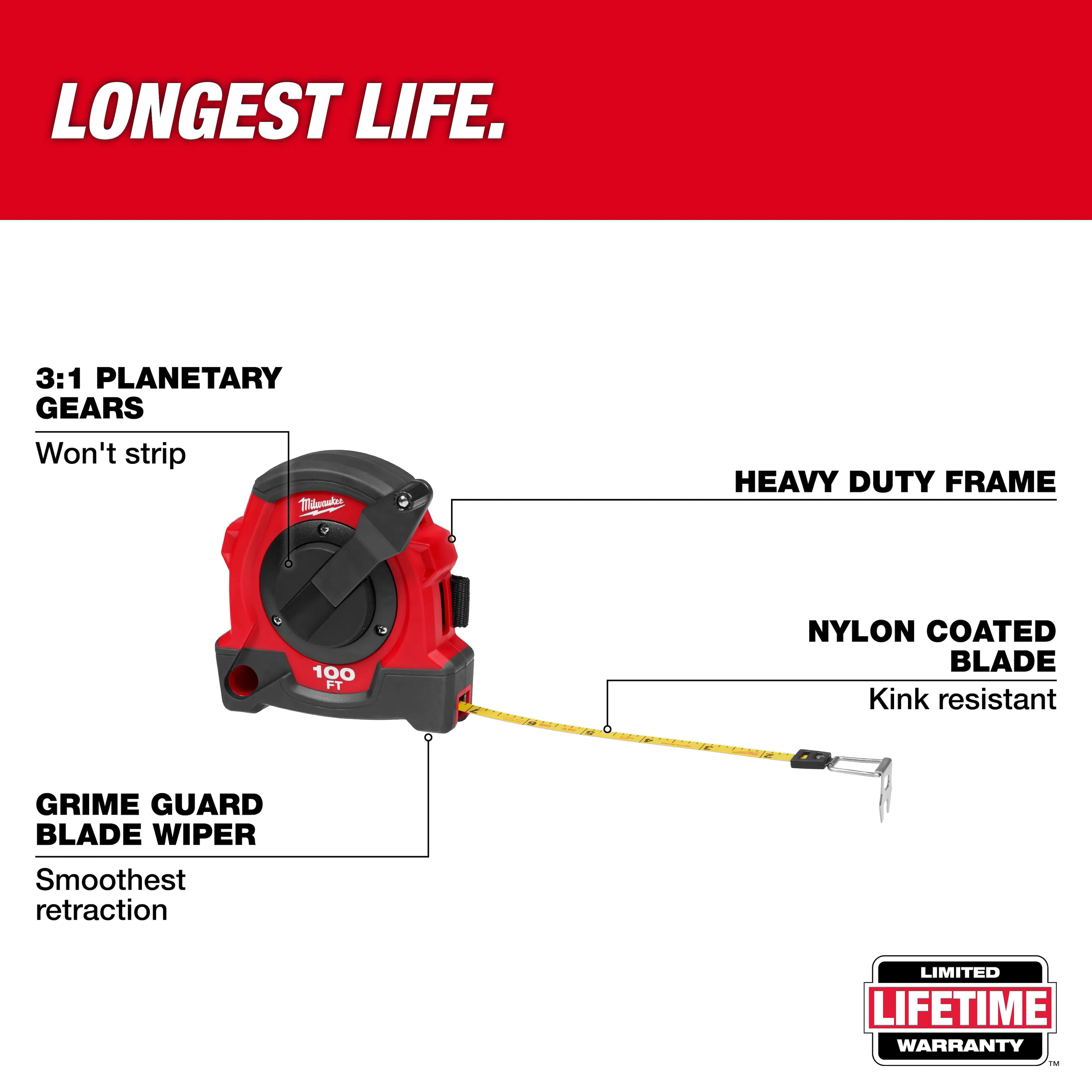 Milwaukee  48-22-5100  100FT Closed Reel Long Tape