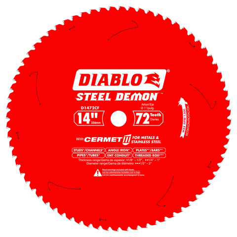 Diablo Tools 14" X 72-Teeth Steel Demon Cermet Ii Saw Blade For Medium Metal - Ace Tool Group - Diablo