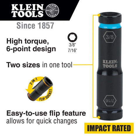 Klein 66077 Flip Impact Socket, 7/16 and 3/8-Inch - Ace Tool Group - Klein