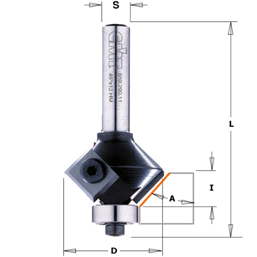 CMT 659.046.11 Insert Carbide Chamfer Bit, 1-9/64-Inch Diameter, 1/4-Inch Shank - Ace Tool Group - CMT